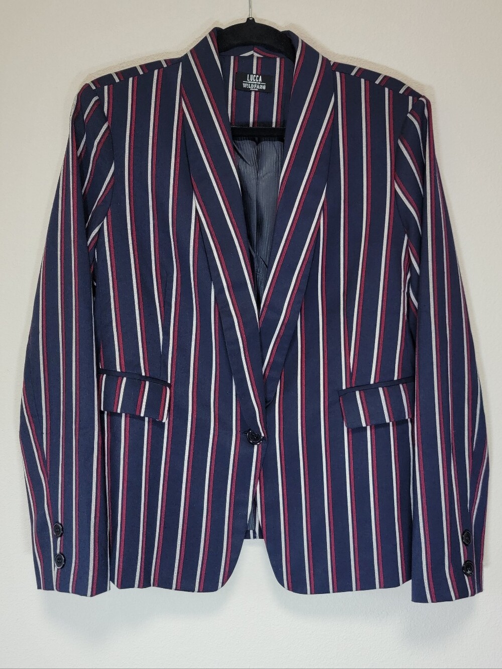 Lucca X Wildfang Navy, White, And Red Striped Blazer